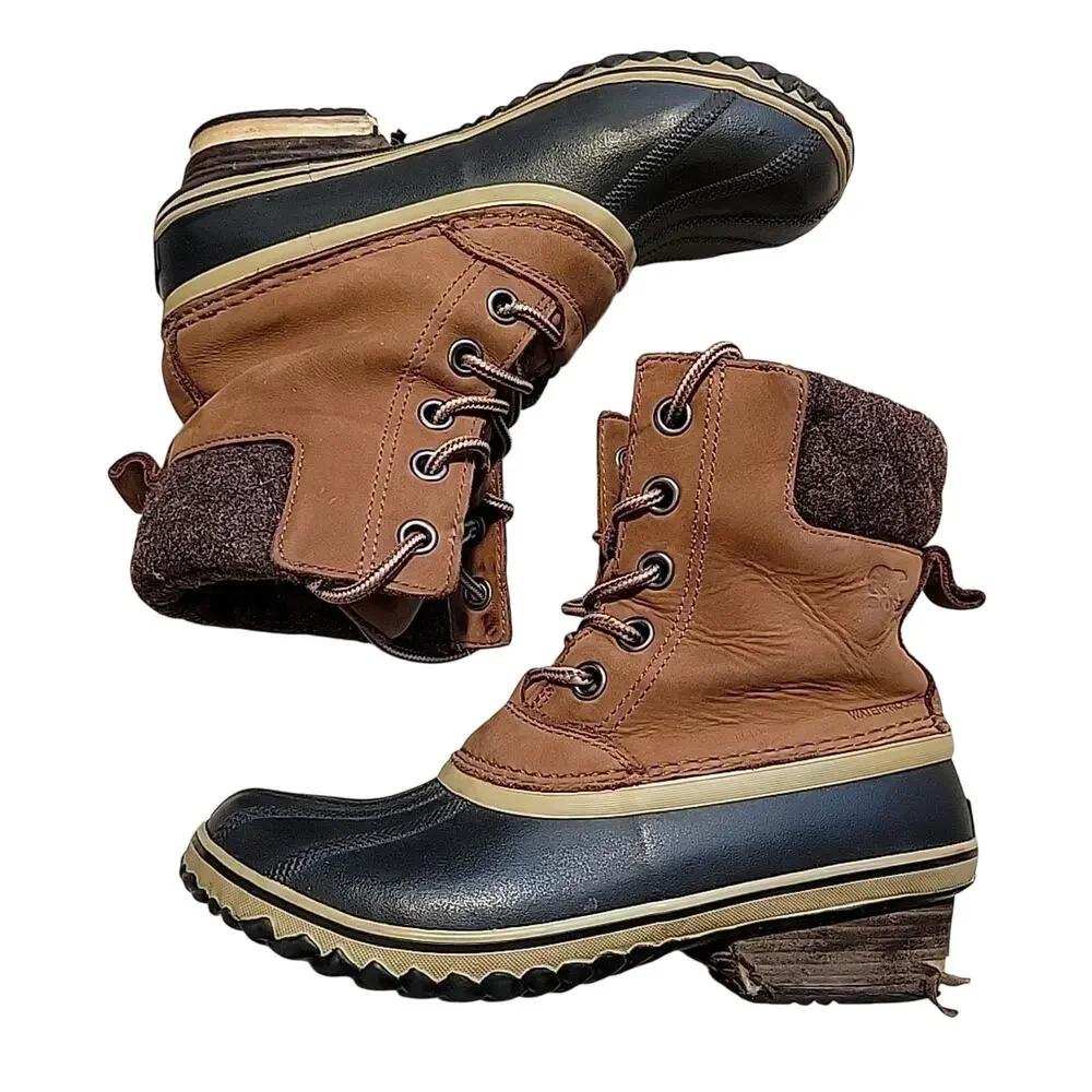 Sorel Caribou Winter Duck Boots Men's 9 Black & Brown Waterproof *REHAB* Heel